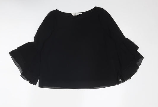H&M Girls Black Polyester Basic Blouse Size 13 Years Round Neck Pullover