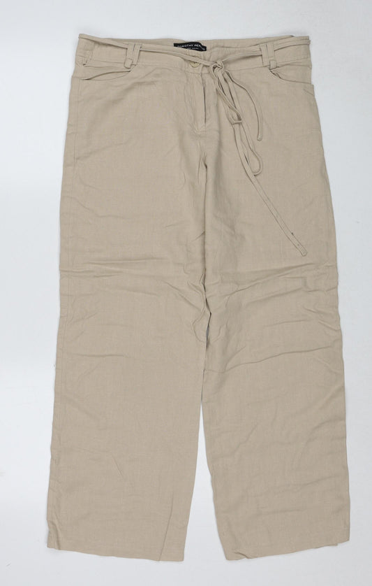 Dorothy Perkins Womens Beige Linen Chino Trousers Size 14 Regular Zip