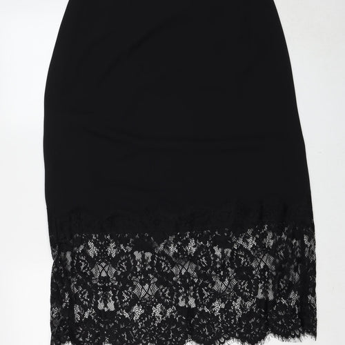 Marks and Spencer Womens Black Floral Polyester A-Line Skirt Size 14 Zip