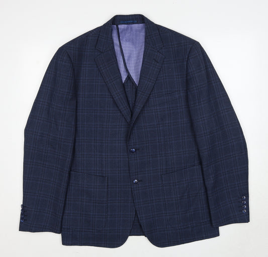 Skopes Mens Blue Plaid Wool Jacket Blazer Size 42 Regular
