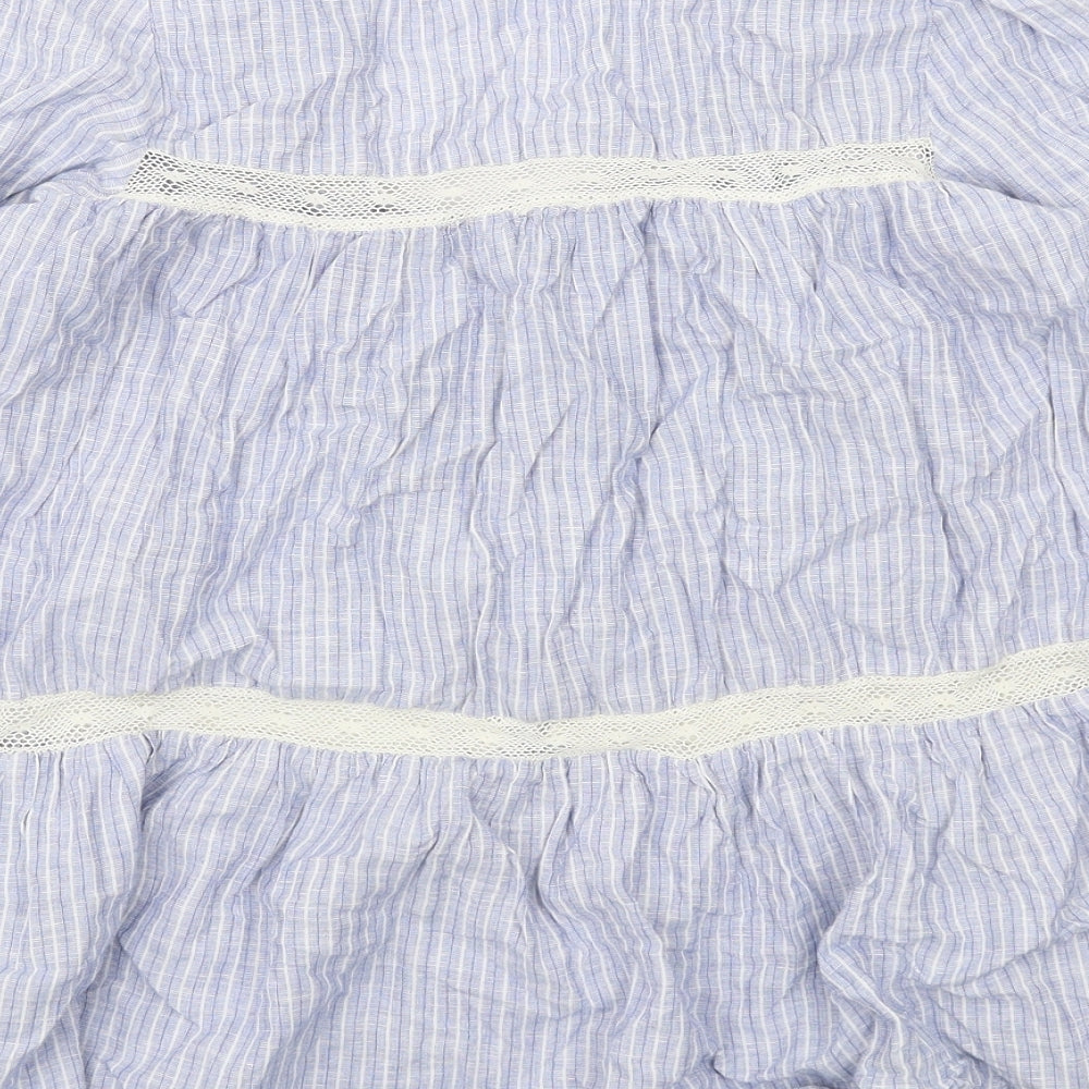 Zara Womens Blue Striped Cotton Basic Button-Up Size XS V-Neck