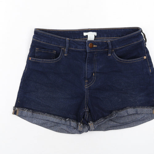 H&M Womens Blue Cotton Mom Shorts Size 10 Regular Zip