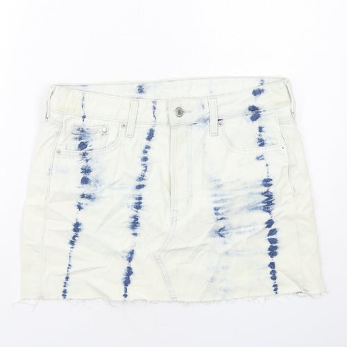 H&M Womens White Geometric Cotton A-Line Skirt Size S Zip - Tie Dye Pattern