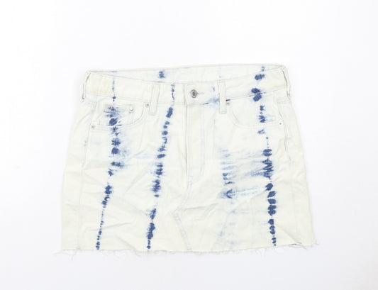 H&M Womens White Geometric Cotton A-Line Skirt Size S Zip - Tie Dye Pattern