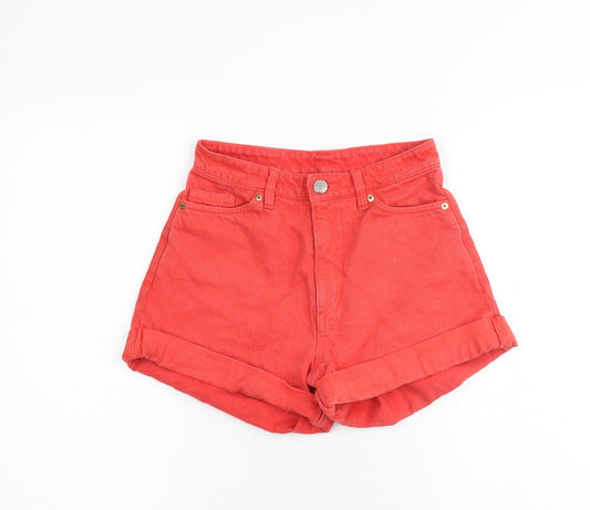 Monki Womens Red 100% Cotton Mom Shorts Size 25 in Extra-Slim Zip