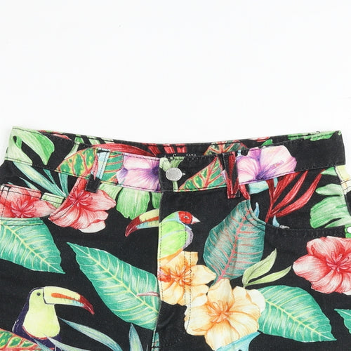 Zara Womens Multicoloured Floral 100% Cotton Cut-Off Shorts Size 10 Regular Zip