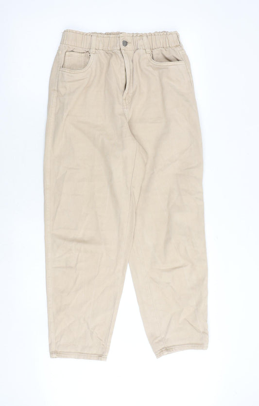 H&M Womens Beige Cotton Tapered Jeans Size 10 Regular Zip