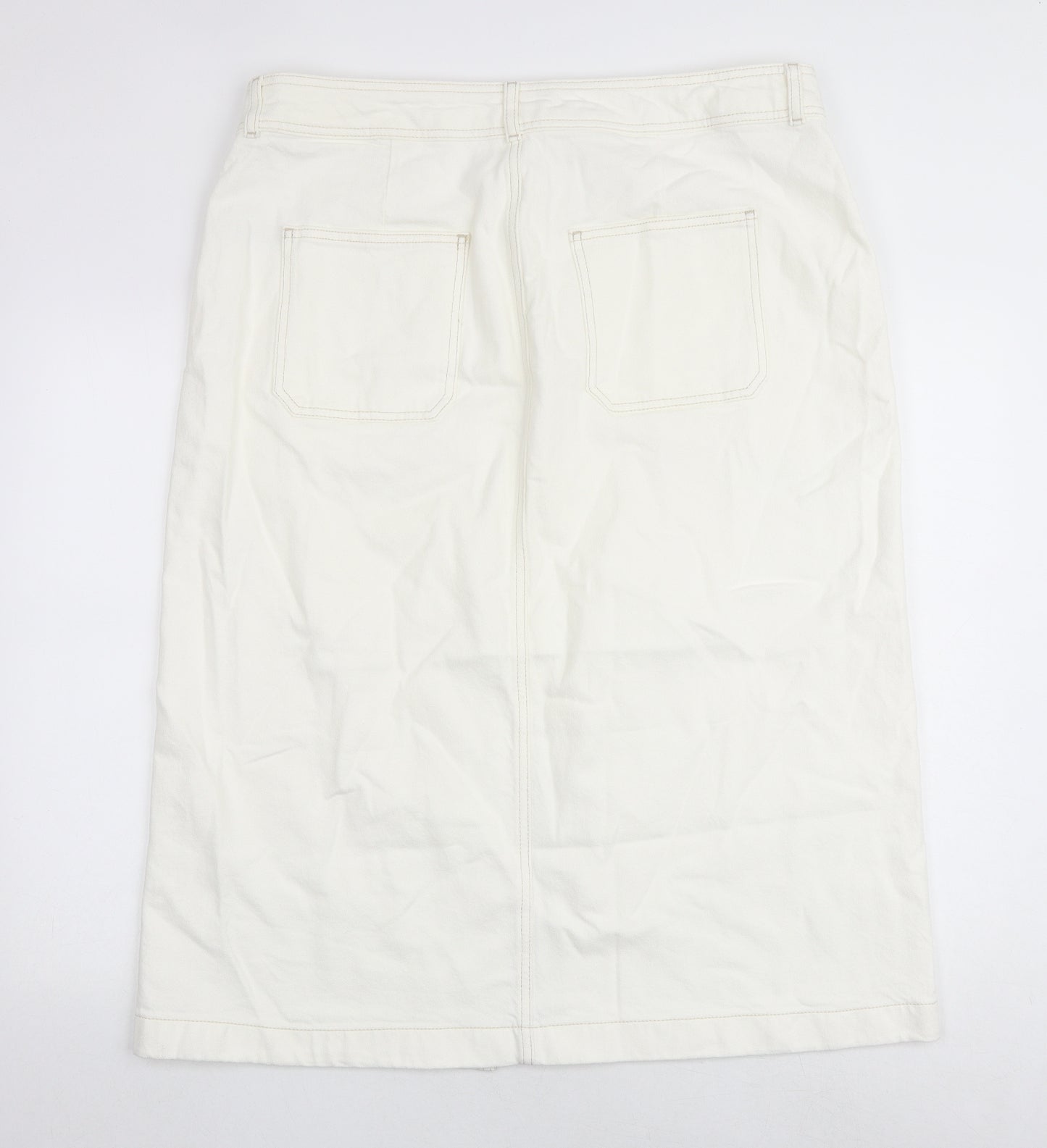 Marks and Spencer Womens White Cotton A-Line Skirt Size 20 Zip