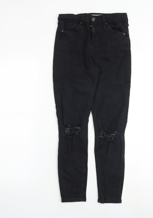 Topshop Womens Black Cotton Skinny Jeans Size 26 in Regular Zip
