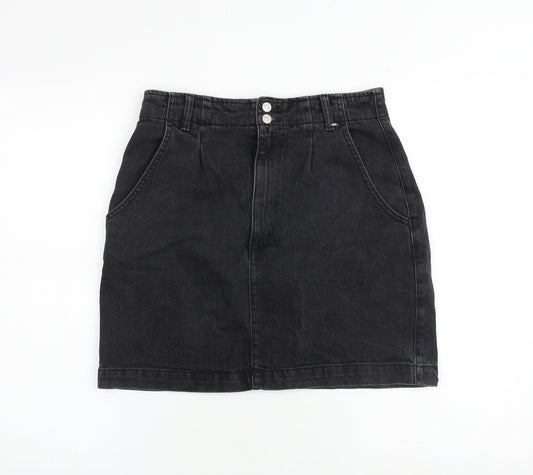 Topshop Womens Black Cotton A-Line Skirt Size 10 Zip