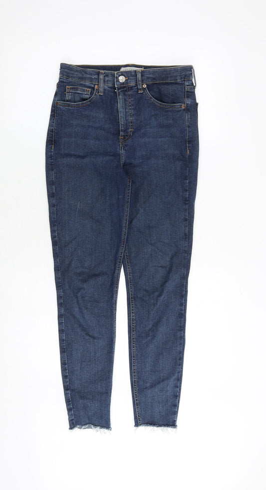 Topshop Womens Blue Cotton Skinny Jeans Size 28 in Regular Zip - Frayed Hem
