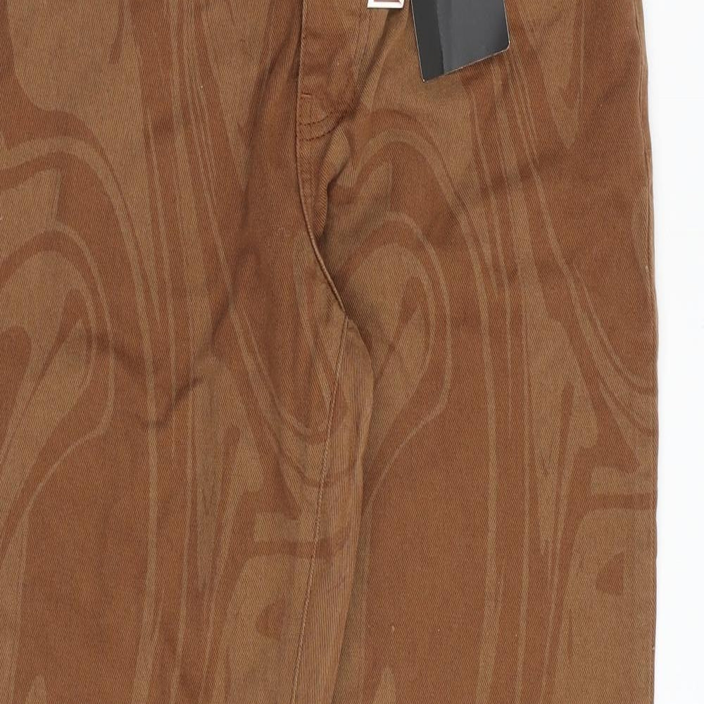 Boohoo Mens Brown Geometric Cotton Straight Jeans Size 32 in Regular Button