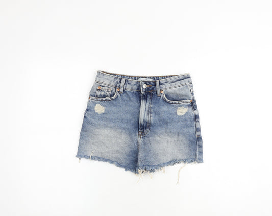 New Look Womens Blue Cotton Cut-Off Shorts Size 8 Regular Zip - Distressed Look