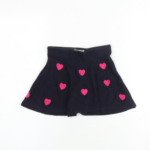 H&M Girls Blue Geometric Cotton Skater Skirt Size 2-3 Years Regular - Heart Print