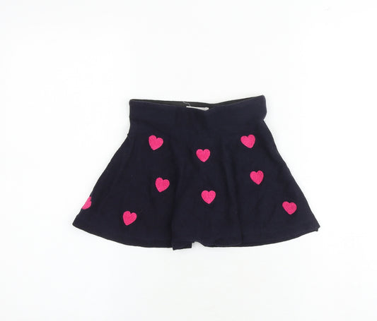 H&M Girls Blue Geometric Cotton Skater Skirt Size 2-3 Years Regular - Heart Print