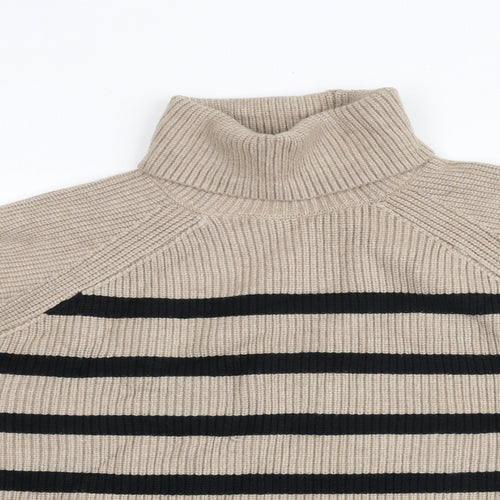 Marks and Spencer Womens Brown Mock Neck Striped Viscose Pullover Jumper Size L