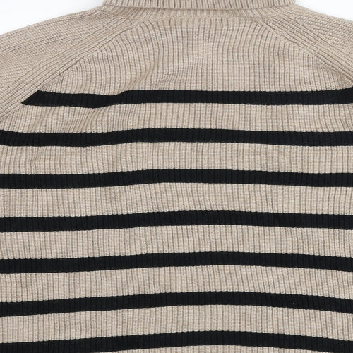 Marks and Spencer Womens Brown Mock Neck Striped Viscose Pullover Jumper Size L