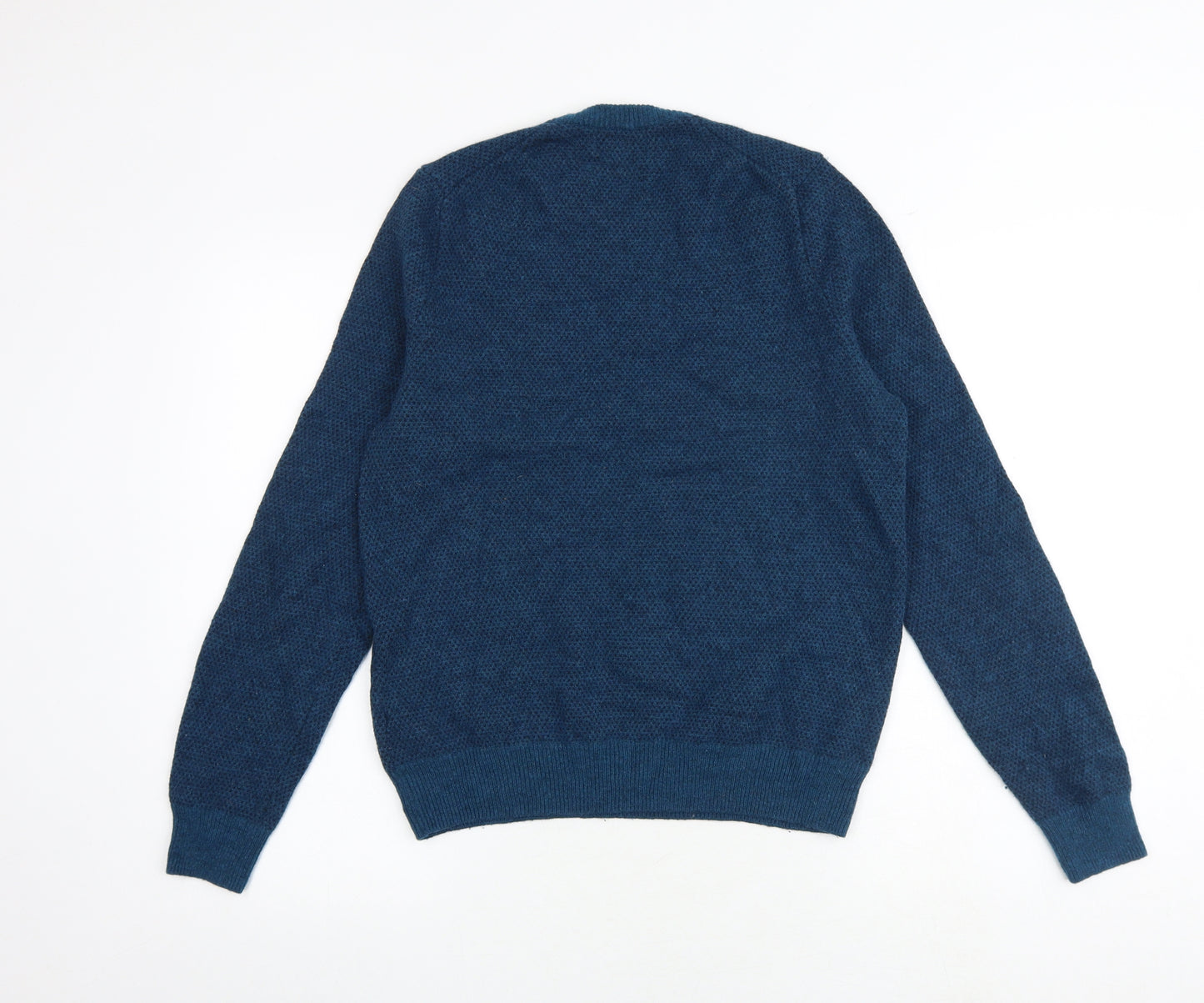Marks and Spencer Mens Blue Round Neck Wool Pullover Jumper Size M Long Sleeve