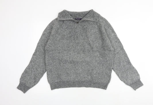 Marks and Spencer Womens Grey Mock Neck Acrylic Pullover Jumper Size L