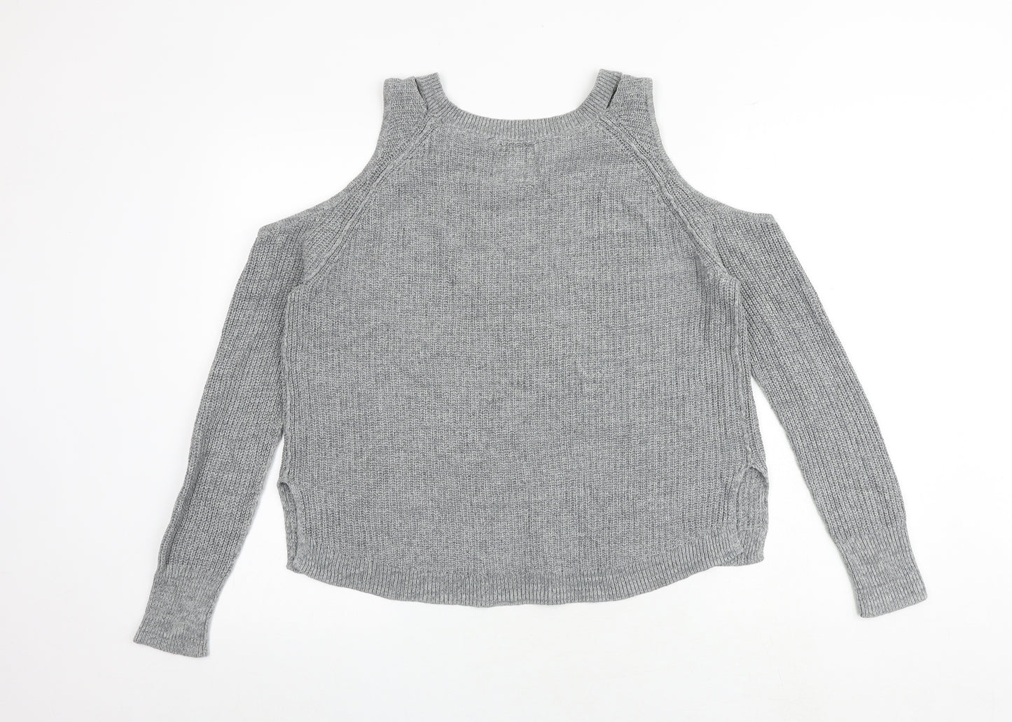 Hollister Womens Grey Round Neck 100% Cotton Pullover Jumper Size M - Cold Shoulder