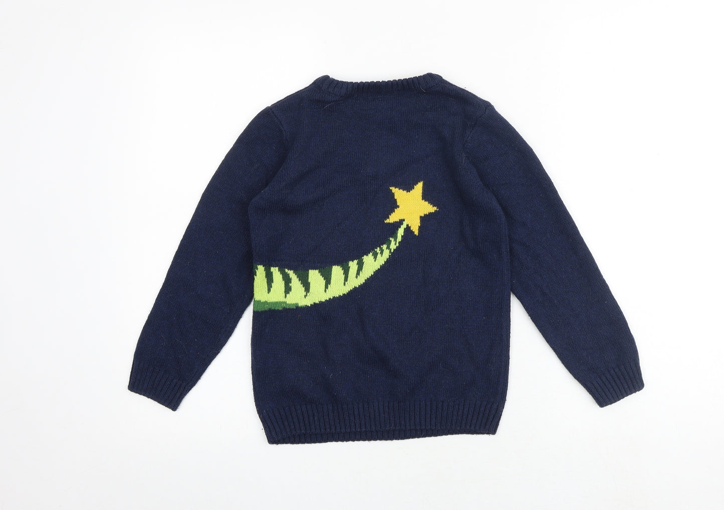 NEXT Boys Blue Round Neck Acrylic Pullover Jumper Size 7 Years Pullover - Dinosaur Christmas