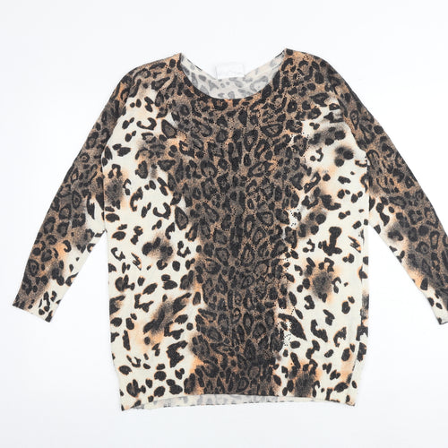 Wallis Womens Brown Round Neck Animal Print Polyester Pullover Jumper Size 14 - Leopard Print