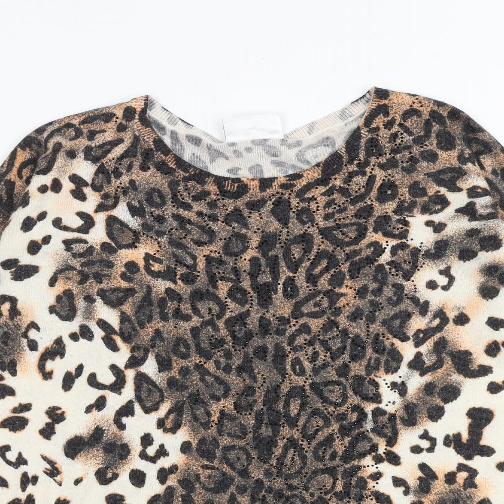 Wallis Womens Brown Round Neck Animal Print Polyester Pullover Jumper Size 14 - Leopard Print