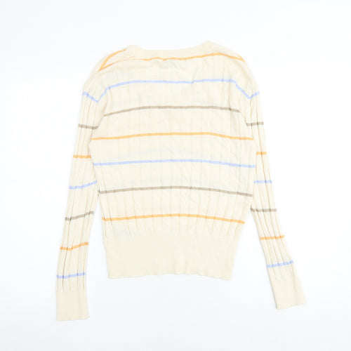 Marks and Spencer Womens Multicoloured V-Neck Striped Viscose Pullover Jumper Size S