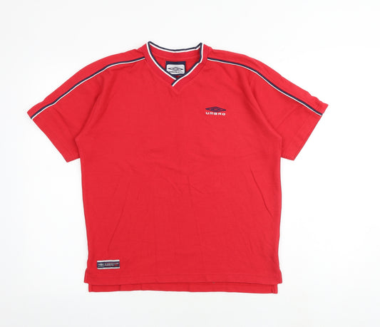 Umbro Boys Red Polyester Basic T-Shirt Size XL V-Neck Pullover