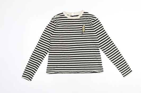 H&M Womens Black Striped 100% Cotton Basic T-Shirt Size XS Crew Neck