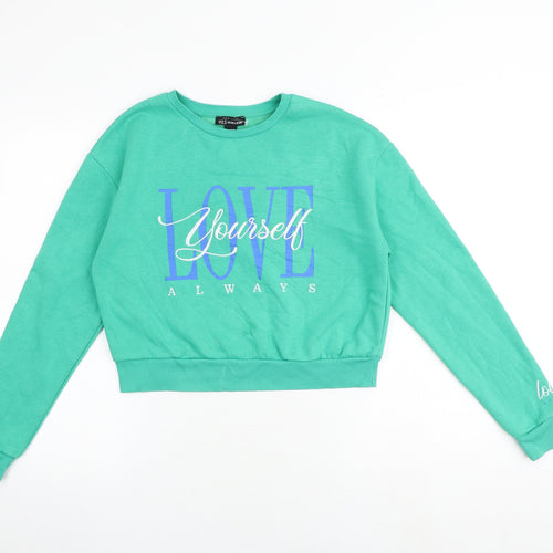 New Look Girls Green Cotton Pullover Sweatshirt Size 12-13 Years Pullover - Love Yourself Always