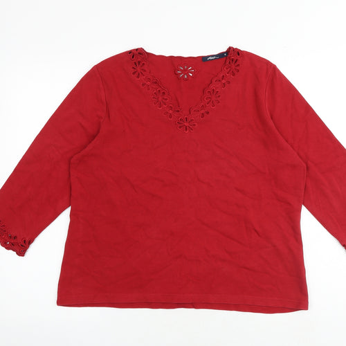 DASH Womens Red Cotton Basic Blouse Size 16 V-Neck