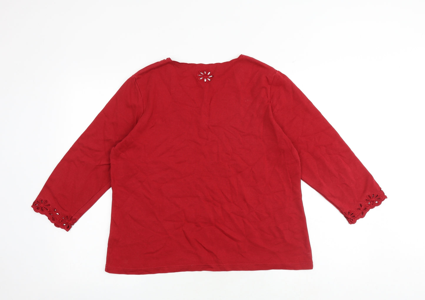 DASH Womens Red Cotton Basic Blouse Size 16 V-Neck