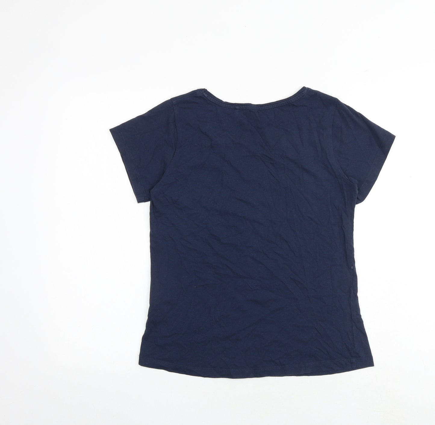 Craghoppers Womens Blue 100% Cotton Basic T-Shirt Size 12 Boat Neck - Floral Detail