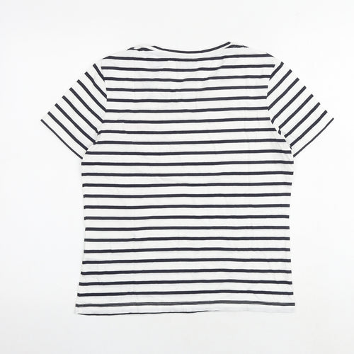 GANT Womens White Striped 100% Cotton Basic T-Shirt Size S Round Neck