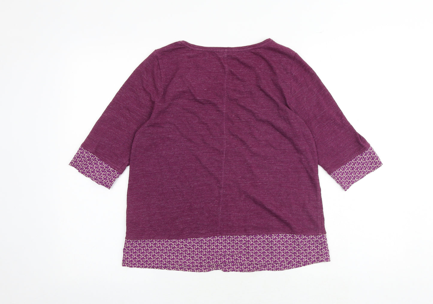 White Stuff Womens Purple Geometric Cotton Basic T-Shirt Size 8 Scoop Neck