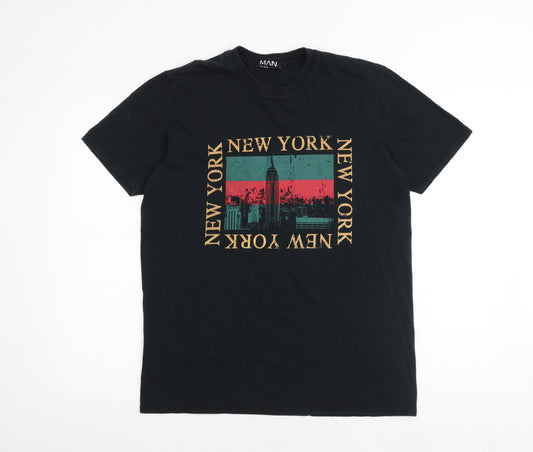 Boohoo Mens Black Polyester T-Shirt Size L Round Neck - New York