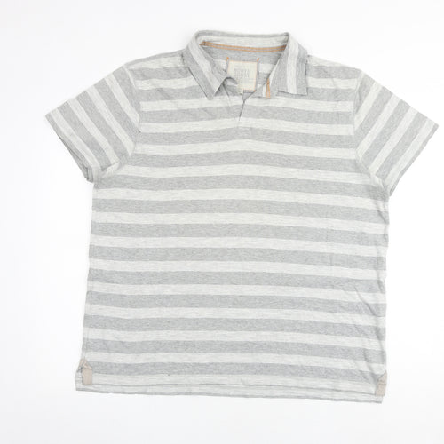 North Coast Mens Grey Striped Cotton T-Shirt Size XL Collared