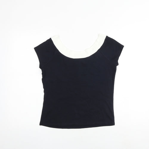 Principles Womens Black Colourblock 100% Cotton Basic T-Shirt Size 14 Round Neck