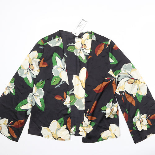 Boohoo Womens Black Floral Polyester Kimono Blouse Size M V-Neck - Size M/L