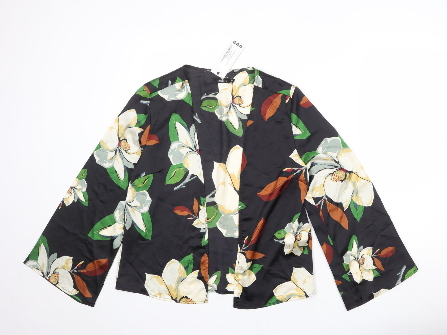 Boohoo Womens Black Floral Polyester Kimono Blouse Size M V-Neck - Size M/L