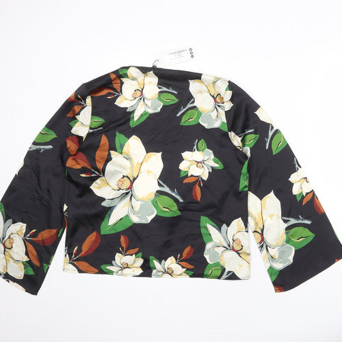 Boohoo Womens Black Floral Polyester Kimono Blouse Size M V-Neck - Size M/L