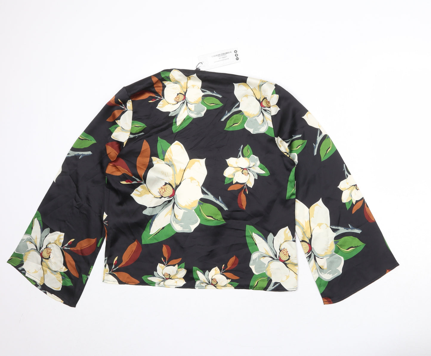 Boohoo Womens Black Floral Polyester Kimono Blouse Size M V-Neck - Size M/L