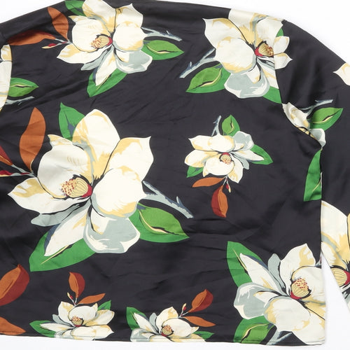 Boohoo Womens Black Floral Polyester Kimono Blouse Size M V-Neck - Size M/L