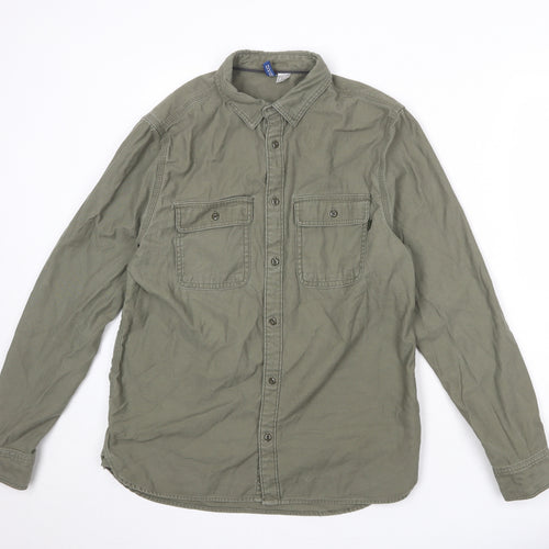Divided by H&M Mens Green Cotton Button-Up Size M Collared Button