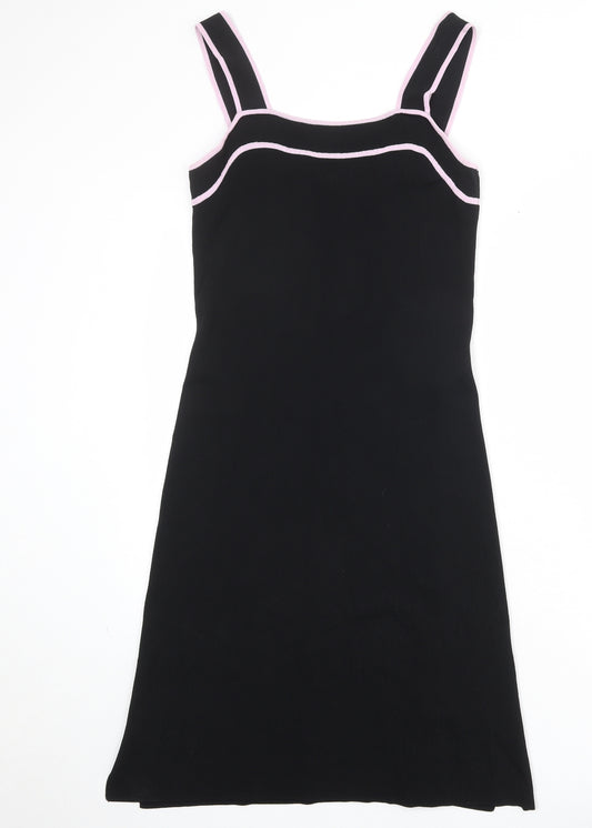 BCBGMAXAZRIA Womens Black Rayon Pinafore/Dungaree Dress Size L Round Neck Lace Up