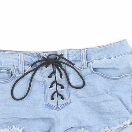 PRETTYLITTLETHING Womens Blue Cotton Cut-Off Shorts Size 10 Regular Lace Up