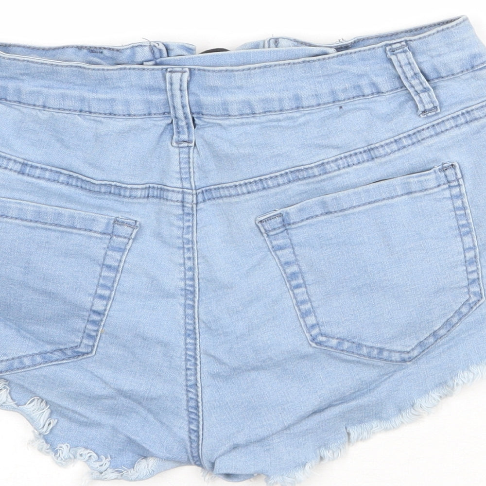 PRETTYLITTLETHING Womens Blue Cotton Cut-Off Shorts Size 10 Regular Lace Up