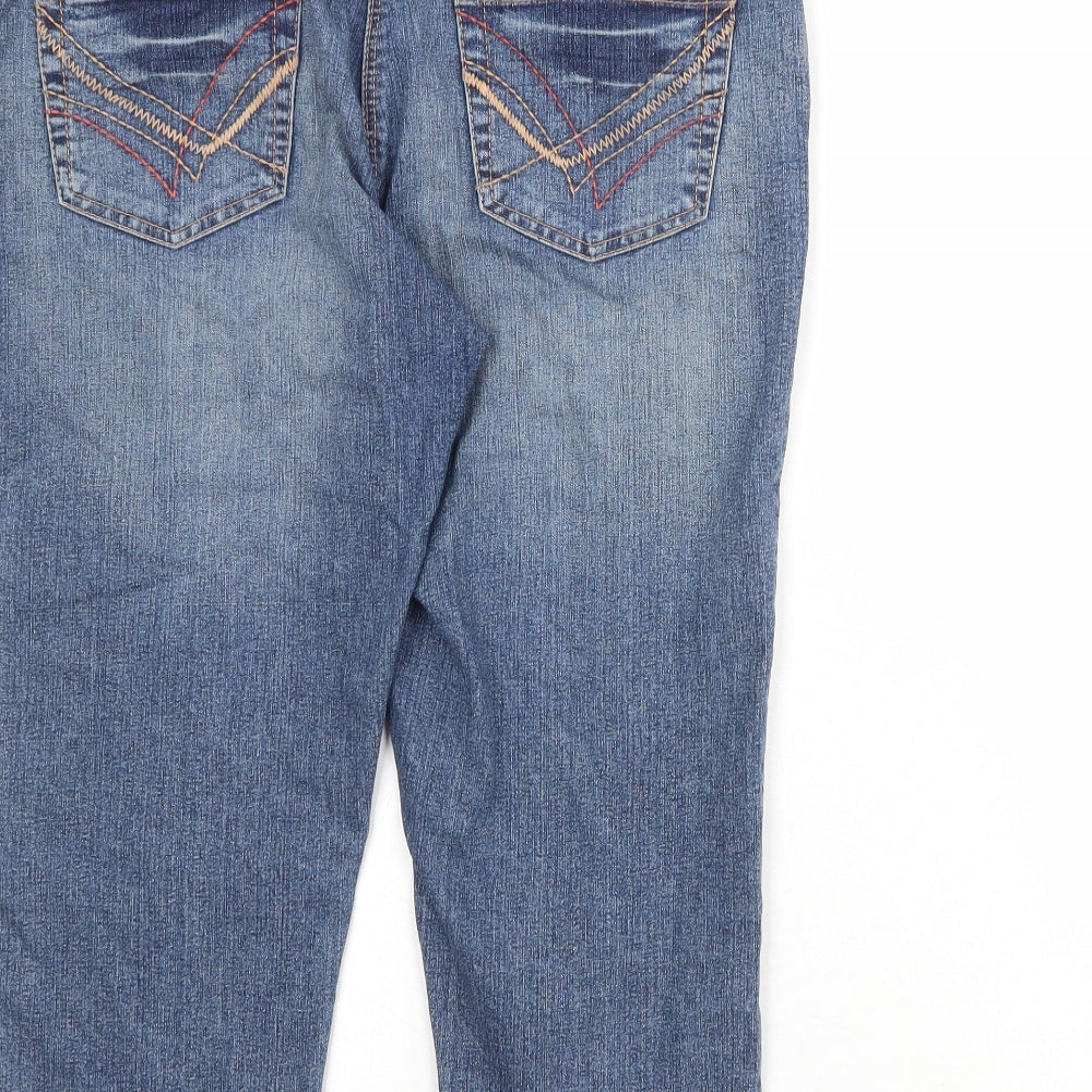 New Look Womens Blue Cotton Cropped Jeans Size 14 Regular Zip