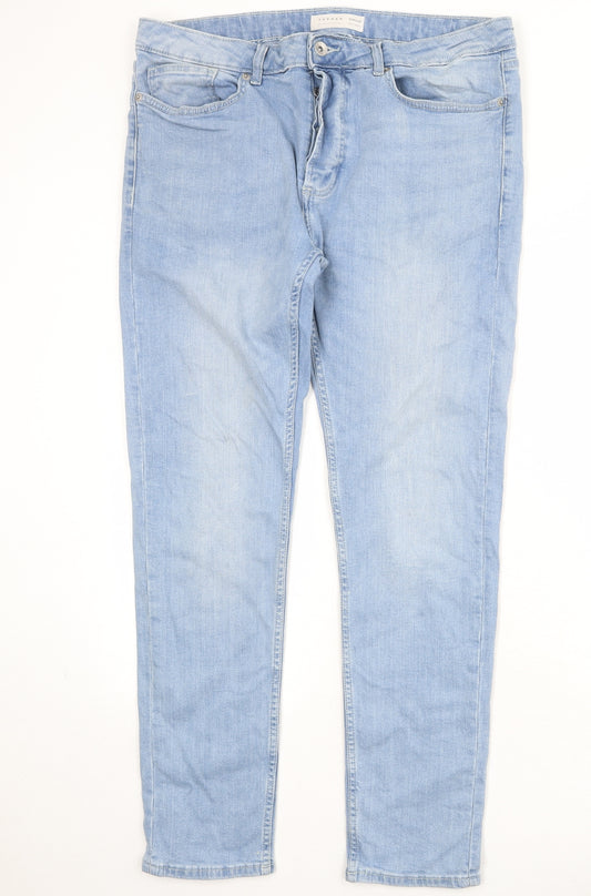 Topman Mens Blue Cotton Skinny Jeans Size 36 in Regular Button